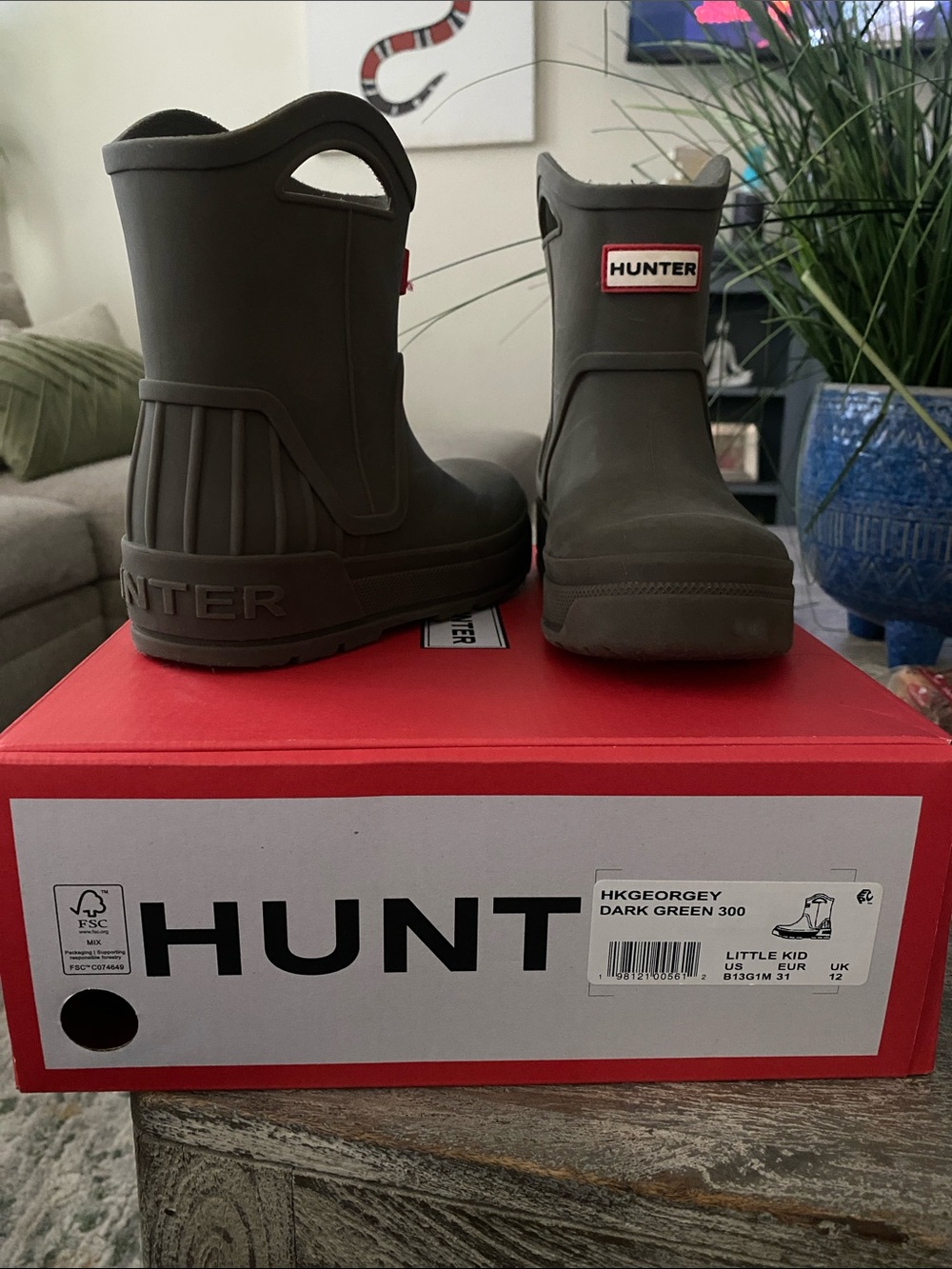 Hunter Kids Dark Green Rain & Snow Boots